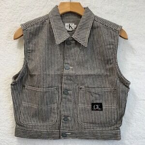 Calvin Klein Jeans Pinstripe Denim Vest Women's Size M‎ Trucker Style Sleeveless